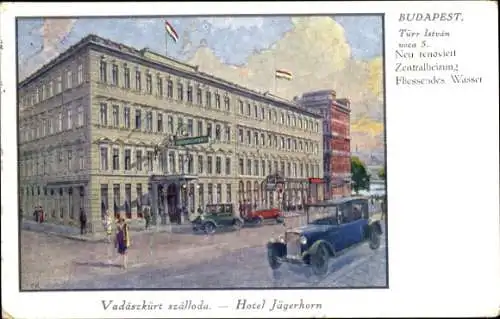 Künstler Ak Budapest Ungarn, Hotel Jägerhorn