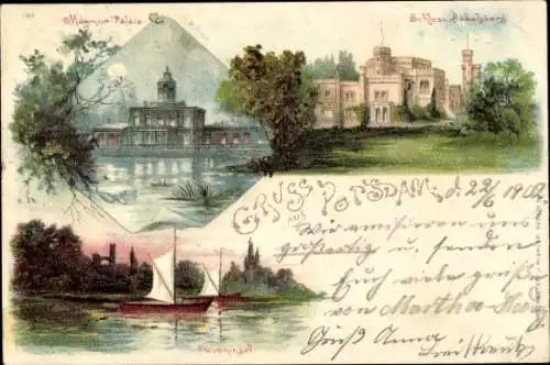 Litho Potsdam, Marmorpalais, Schloss Babelsberg, Pfaueninsel