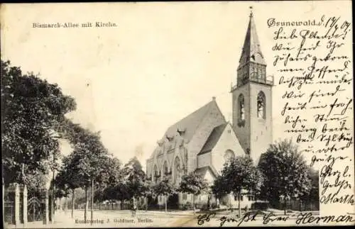 Ak Berlin Wilmersdorf Grunewald, Bismarck-Alle, Kirche