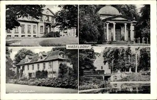 Ak Haseldorf in Holstein, Schloss, Schlossgarten, Mausoleum, Schlossbrücke