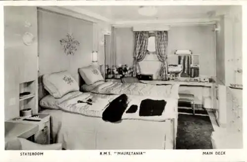 Ak RMS Mauretania, Kabine, Hauptdeck, Cunard Line