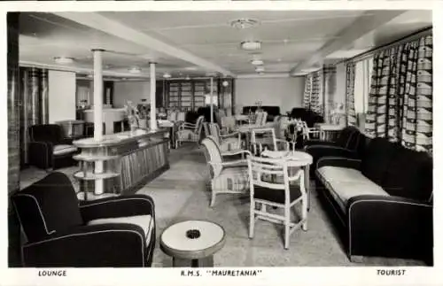 Ak Dampfschiff RMS Mauretania, Tourist Lounge, Innenansicht, Cunard Line