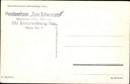 Ak Schwarzburg in Thüringen, Haus Schwarzatal