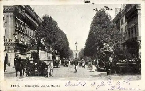 Ak Paris IX, Boulevard de Capucines, Allee, Kutschen