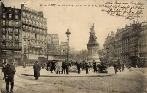 Ak Paris XVII., Place Clichy, Denkmal