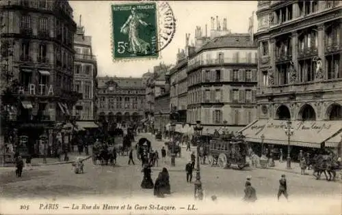 Ak Paris VIII, Gare Saint Lazare, Rue du Havre