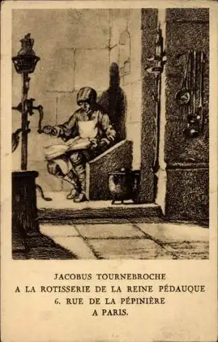 Ak Paris VIII., Jacobus Tournebroche in der Rotisserie de la Reine Pédauque, Rue de la Pépinière 6