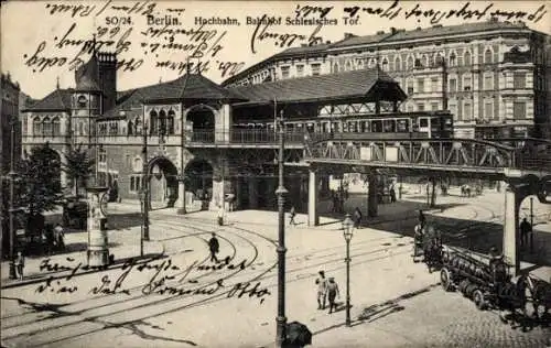 Ak Berlin Kreuzberg, Schlesisches Tor, Bahnhof, Hochbahn, Litfaßsäule