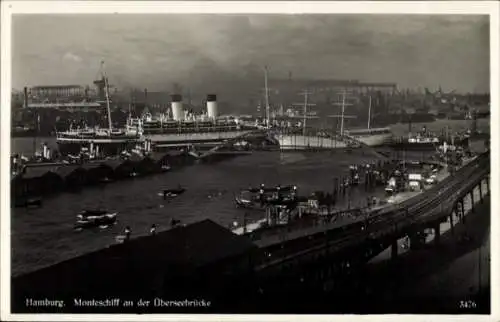 Ak Hamburg, Hafen, Monteschiff an der Überseebrücke