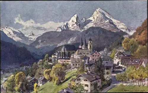 Künstler Ak Compton, Edward Harrison, Berchtesgaden in Oberbayern, Panorama