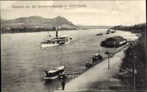 Ak Bad Godesberg Bonn am Rhein, Dampferlandestelle, Dampfschiffe, Drachenfels