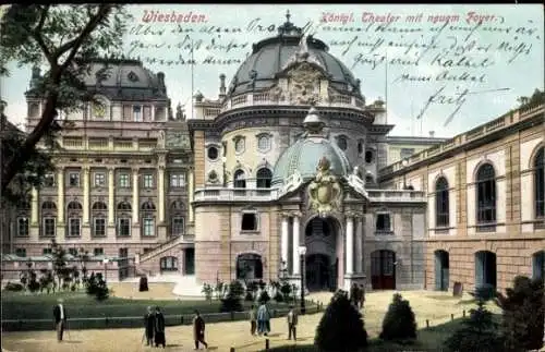 Ak Wiesbaden in Hessen, Königliches Theater mit neuem Foyer