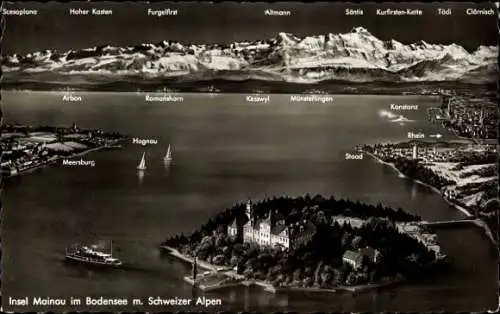 Ak Insel Mainau im Bodensee, Hoher Kasten, Konstanz, Furgelfirst, Altmann, Säntis, Romanshorn