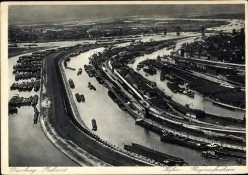 Ak Ruhrort Duisburg im Ruhrgebiet, Hafen, Fliegeraufnahme