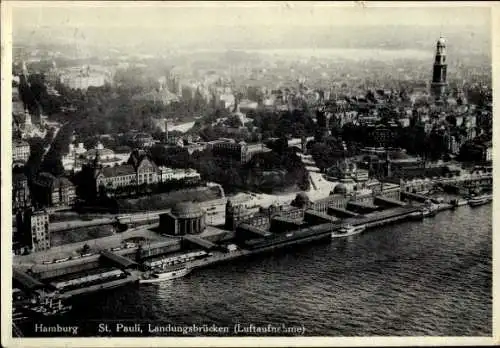 Ak Hamburg Mitte St. Pauli, Landungsbrücken, Fliegeraufnahme