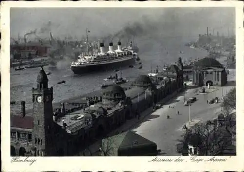 Ak Hamburg Mitte St. Pauli, Landungsbrücken, Ausreise der Cap Arcona, HSDG