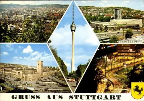 Ak Stuttgart in Württemberg, Panorama, Hauptbahnhof, Bahnhofsplatz, Fernsehturm