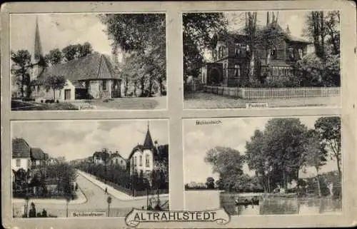 Ak Hamburg Wandsbek Rahlstedt Altrahlstedt, Kirche, Pastorat, Schillerstraße, Mühlenteich