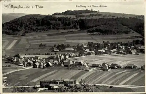 Ak Hildburghausen im Tal der Werra Thüringen, Stadtberg mit Bismarckturm, Panorama vom Ort