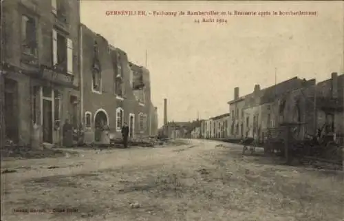 Ak Gerbeviller Meurthe et Moselle, Faubourg de Ramberviller et la Brasserie apres le bombardement