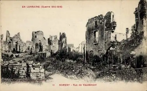 Ak Nomeny Meurthe et Moselle, Rue de Vaudemont, Kriegszerstörung I. WK