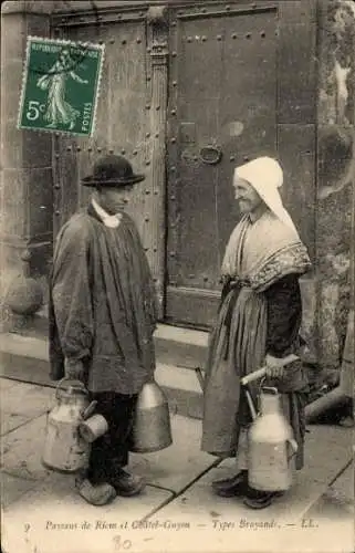 Ak Châtel Guyon Puy de Dôme, Bauern, Auvergne, Französische Volkstracht, Milchkanne