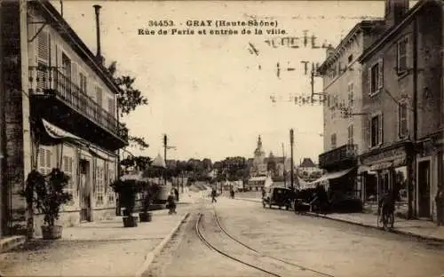 Ak Gray Haute Saône, Rue de Paris, entree de la ville