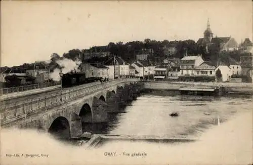 Ak Gray Haute Saône, Gesamtansicht, Brücke