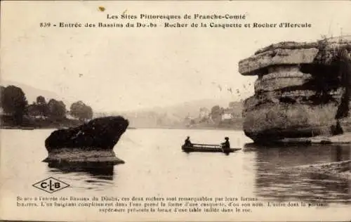 Ak Eingang zu den Bassins du Doubs, Rocher de la Casquette, Rocher d’Hercule