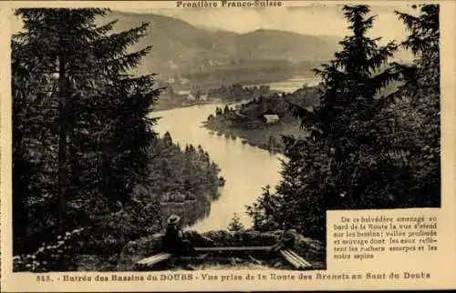 Ak Bassins du Doubs, Blick von der Route des Brenets auf Saut du Doubs