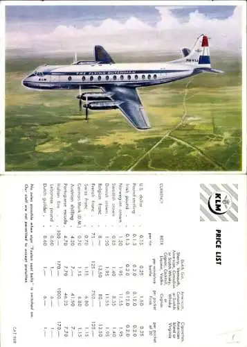 Klapp Ak Niederländisches Passagierflugzeug, KLM, Preisliste