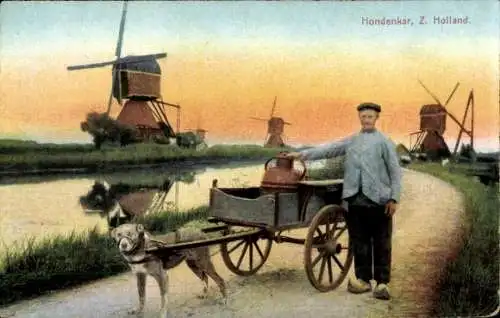 Ak Südholland, Hundekarren, Windmühlen