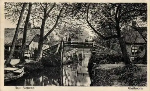 Ak Giethoorn Overijssel Niederlande, Holl. Venedig, Brücke