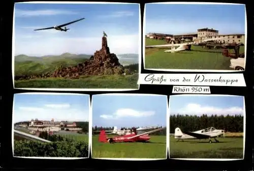 Ak Grüße von der Wasserkuppe, Rhön, Segelflugzeuge