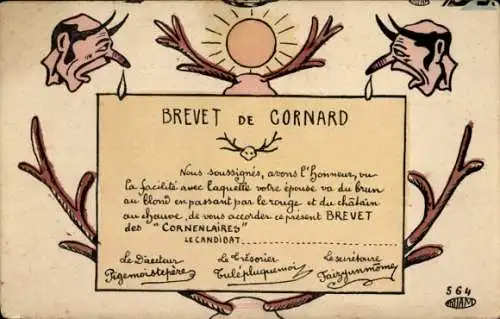 Ak Brevet de Cornard, gehörnter Mann