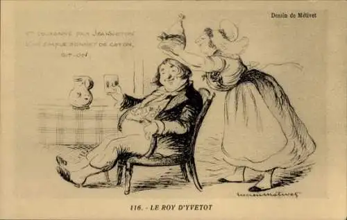 Foto Ak Le Roy d'Yvetot, Couronne par Jeannetton d'un simple Bonnet de Coton