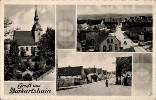 Ak Burkartshain Wurzen in Sachsen, Teilansichten, Kirche, Straßenpartie