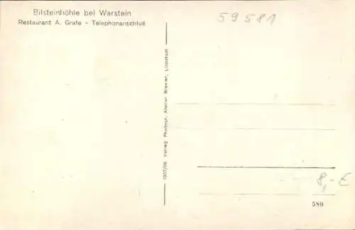 Ak Warstein im Sauerland, Gesamtansicht, Restaurant A. Grafe, Bilsteinhöhle