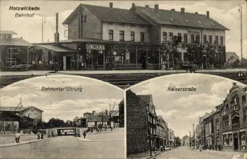 Ak Holzwickede im Ruhrgebiet, Bahnhof Gleisseite, Bahnunterführung, Kaiserstraße