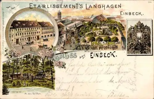 Litho Einbeck in Niedersachsen, Etablissement's Langhagen, Hotel zum Kronprinz, Wilhelmsgarten