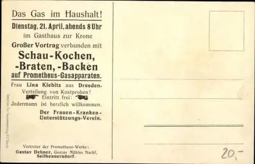 Künstler Ak Plenty, A., Kocht nur mit Gas, Mädchen am Herd, Tisch für Teddybär und Puppen