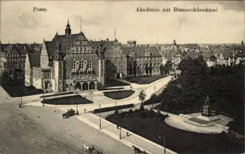 Ak Poznań Posen, Akademie, Bismarckdenkmal