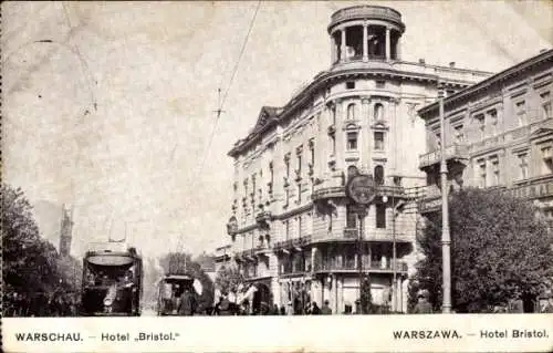 Ak Warszawa Warschau Polen, Hotel Bristol, Straßenbahn