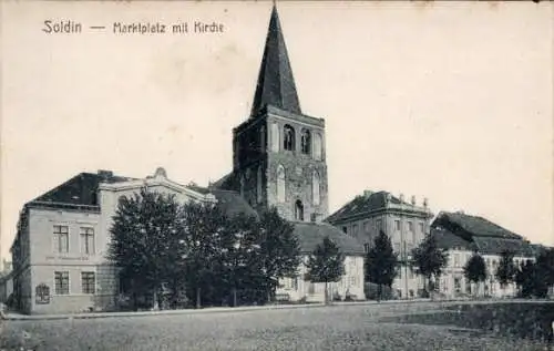 Ak Myślibórz Soldin in der Neumark Ostbrandenburg, Marktplatz, Kirche