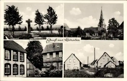 Ak Dörnten Liebenburg, Ehrenmal, Kirche, Dorfstraße, Siedlung