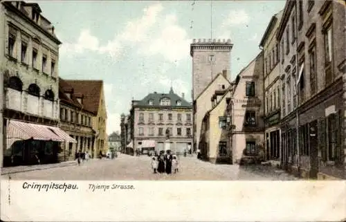 Ak Crimmitschau in Sachsen, Thieme Straße, Turm, Schröder