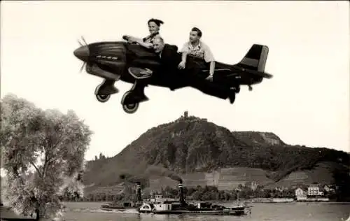 Ak Königswinter am Rhein, Panorama, Dampfer, Flugzeug