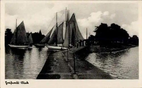 Ak Wieck Eldena Greifswald, Segelboote