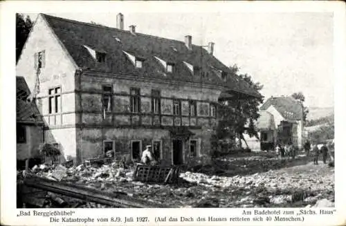 Ak Bad Gottleuba Berggießhübel in Sachsen, Hochwasser 1927, Hotel Sächsisches Haus