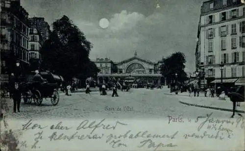 Mondschein Ak Paris, Ostbahnhof bei Nacht